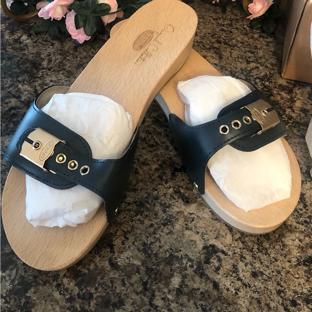 Dr. Scholl''S Original Genuine Leather Exercise Sandals with Beechwood Heels